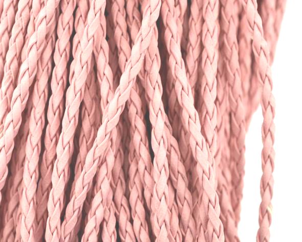 Fio cordão couro ecológico trançado 3 mm - Rosa bebê (5 metros)